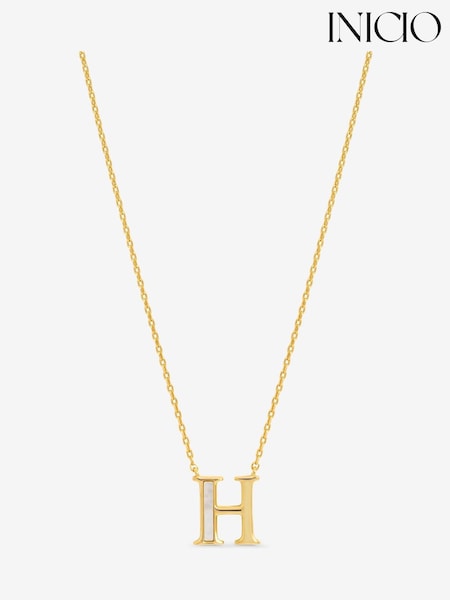 Inicio 14K Real Plated and Mother of Pearl Initial Pendant - H - Gift Pouch (V26704) | 39 €