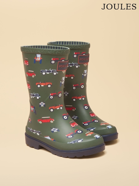Khaki Vehicles - Joules Kids' Printed Welly