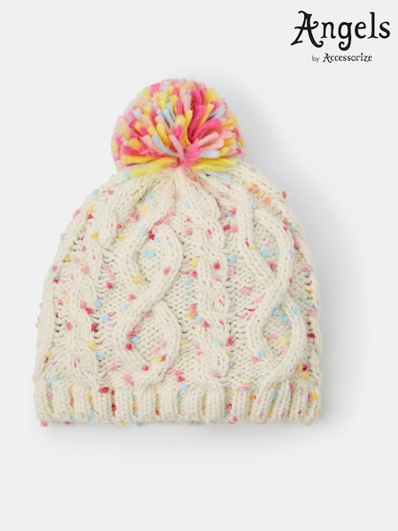 Angels By Accessorize Natural Girls Cable Knit Bobble Hat (V26725) | AED76