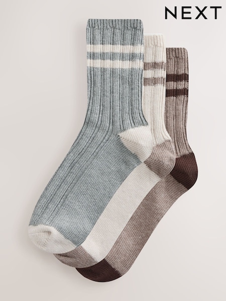 Neutral/Grey Stripe Warm Handle Ankle Socks 3 Pack (V26765) | $18