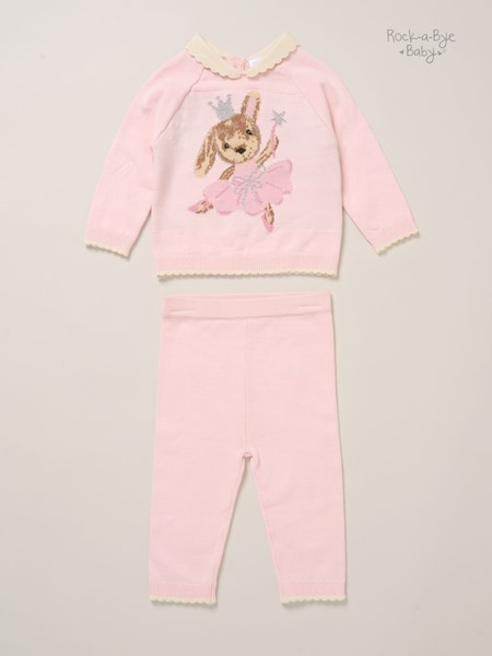Rock-A-Bye Baby Boutique Light Pink True Knit Bunny Jumper and Trousers Outfit Set (V26786) | AED140