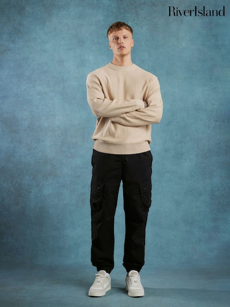 River Island Black Regular Fit Stretch Cargo Trousers (V26887) | €53