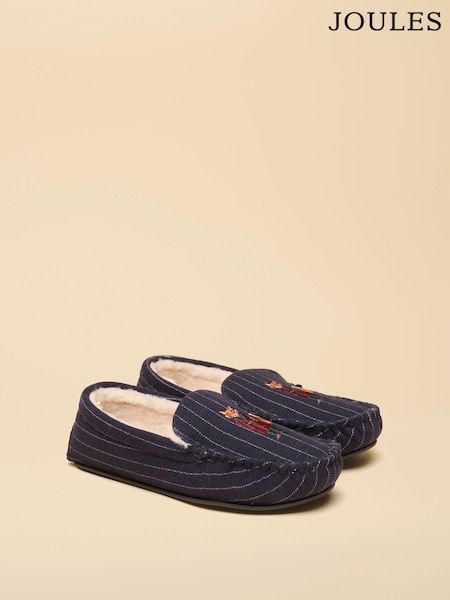 Navy Fox - Regular Joules Moccasin Embroidered Slippers