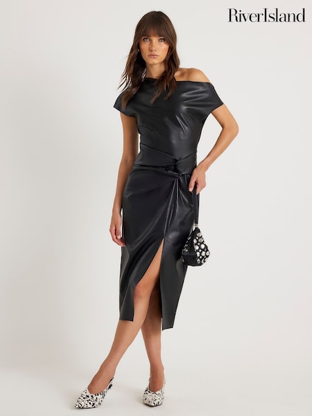 River Island Black Draped Knot Midi Dress (V27037) | €62
