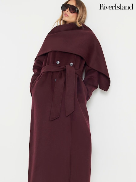 River Island Burgundy Handmade Wrap Scarf Coat (V27044) | €239