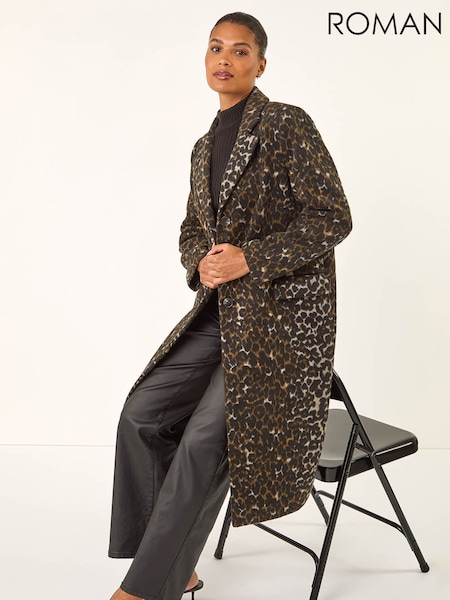 Roman Brown Animal Print Formal Pocket Coat (V27094) | €102