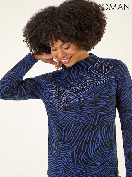 Roman Blue Animal Sequin High Neck Knit Jumper (V27101) | €80