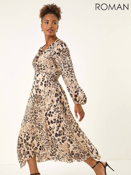 Roman Natural Animal Print Twist Front Dress (V27105) | €86