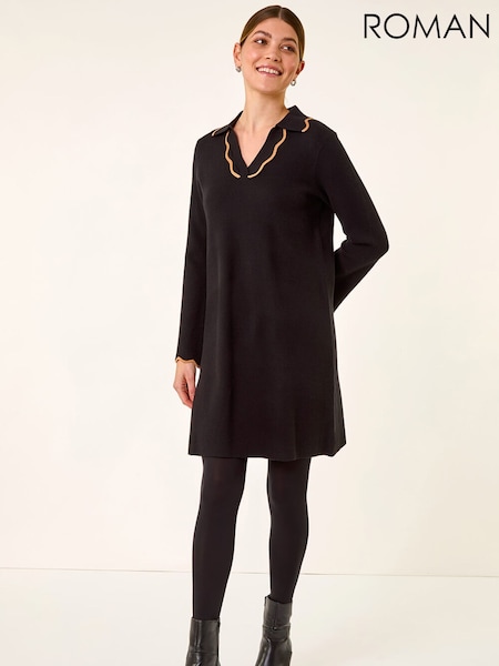Roman Black Scalloped Edge Knit Dress (V27111) | R$ 580