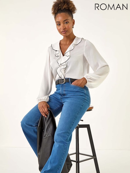Roman Blue Denim Pocket Stretch Flare Trousers (V27128) | €63