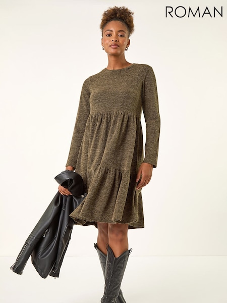 Roman Green Textured Frill Dress (V27134) | €74