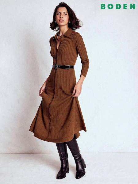 Boden Brown Rachel Knitted Shirt Dress (V27161) | R$ 1.470