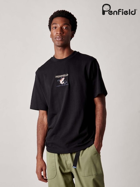 Penfield Black Embroidered Trout T-Shirt (V27190) | AED204