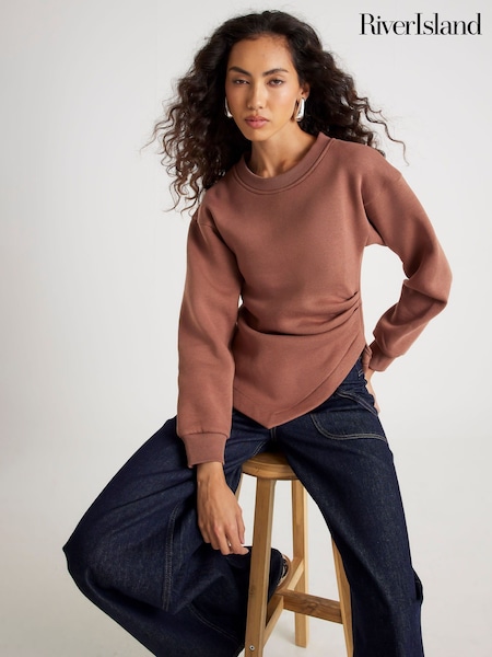 River Island Brown Long Sleeve Drape Waisted Sweatshirt (V27195) | €45