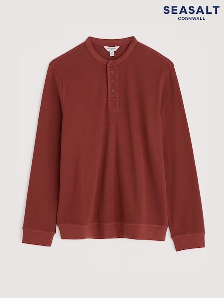 Seasalt Cornwall Red Mens Brigantine Henley Top in Cotton (V27405) | €63