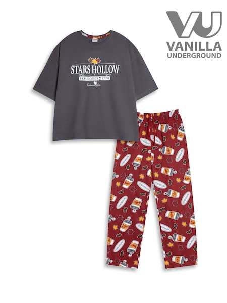 Vanilla Underground Black Gilmore Girls Stars Hollow Short Sleeve Long Leg Pyjamas Set (V27507) | 173 QAR