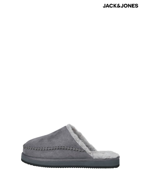 رمادي - JACK & JONES Fleece Lined Stitch Detail Mule Slippers (V27533) | ‏146 د.إ.‏