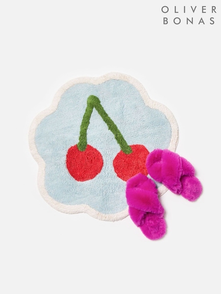 Oliver Bonas Blue Cherry Scalloped Bath Mat (V27598) | €34