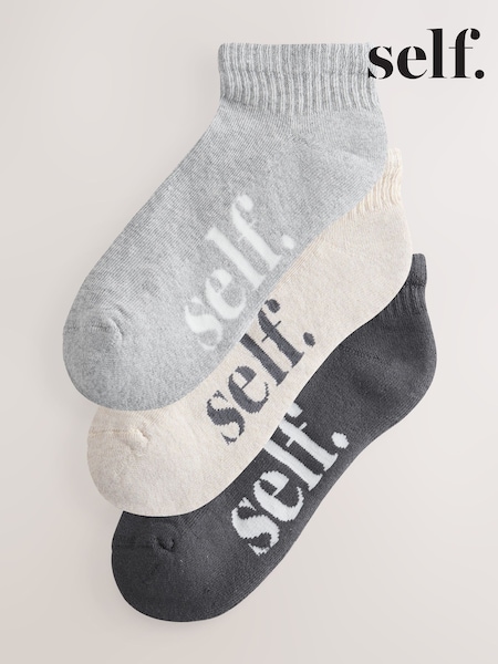 self. Neutral Cushion Sole Side Slogan Lounge Trainer Socks 3 Pack (V27600) | $20
