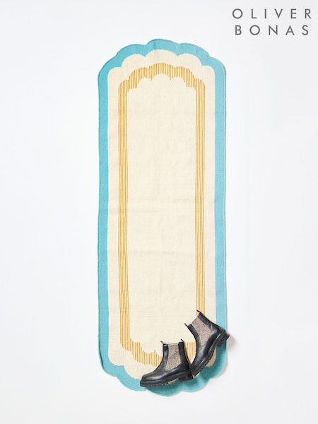 Oliver Bonas Multi Blue Scalloped Border Long Runner Rug (V27601) | €129