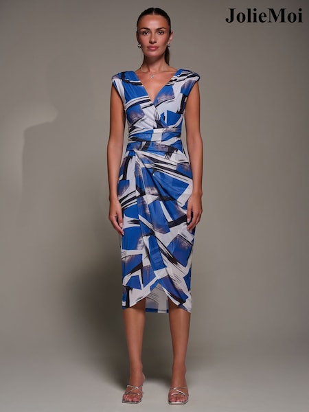 Jolie Moi Blue Ruched Bodycon Wrap Dress (V27608) | 297 QAR