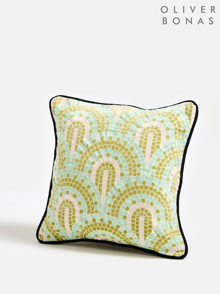 Oliver Bonas Green Mosaic Embroidered Velvet Cushion Cover 45x45cm (V27614) | €40