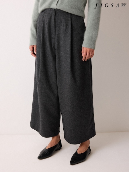 Jigsaw Grey Wool High Waist Pleat Trousers (V27901) | €229