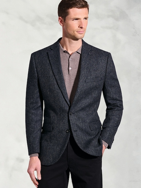 Brook Taverner Blue Herringbone British Wool Jacket (V27906) | €282