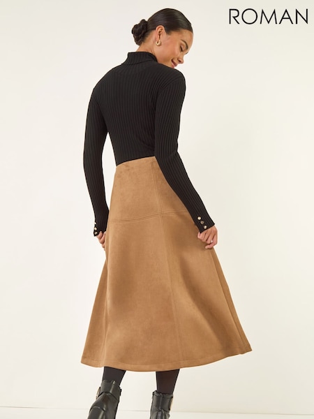 Roman Brown Petite Suede A-Line Skirt (V27932) | €44
