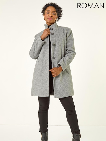 Roman Grey Petite Brushed Funnel Neck Coat (V27941) | €101