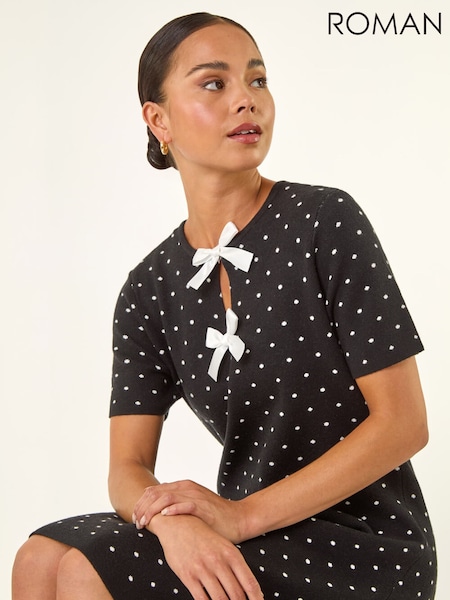 Roman Black Petite Polka Dot Knit Dress (V27942) | €69