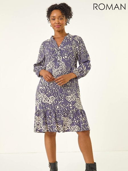 Roman Grey Petite Abstract Print Tiered Dress (V27948) | €67