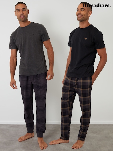Threadbare Black Short Sleeve T-Shirt & Check Trousers Pyjamas Set 2 Pack (V28014) | €68