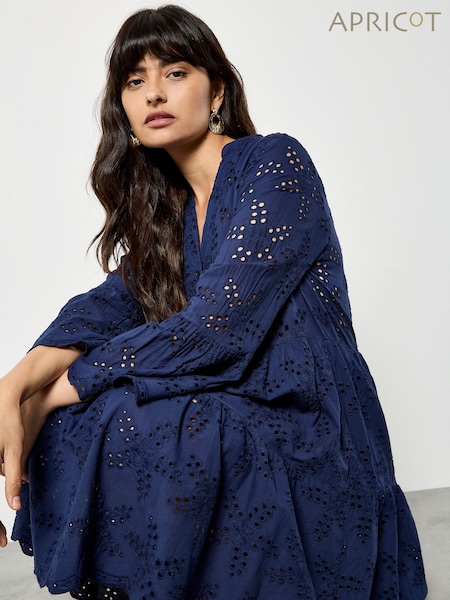 Apricot Blue Broderie Anglaise Tiered Dress (V28220) | €63