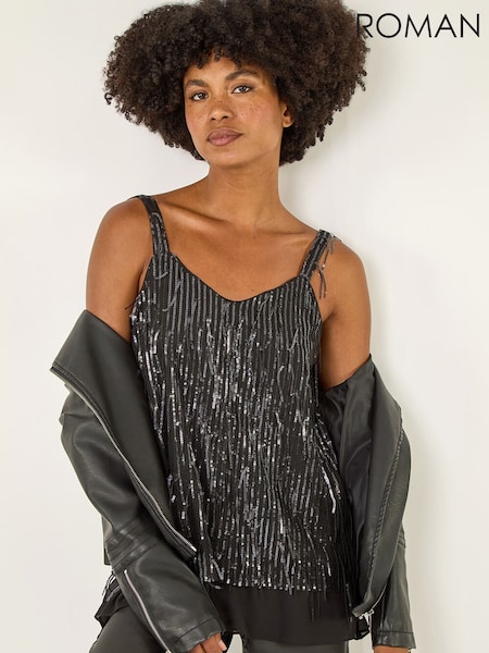 Roman Tassel Sequin Chiffon Vest Top (V28226) | 66 €