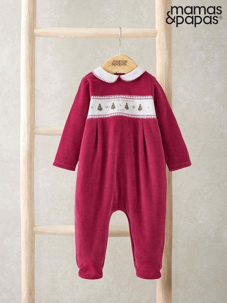Mamas & Papas Red My First Christmas Collared Sleepsuit (V28341) | €29