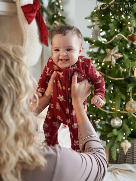 Mamas & Papas Red Gingerbread Christmas Zip Up Sleepsuit (V28349) | €22.50