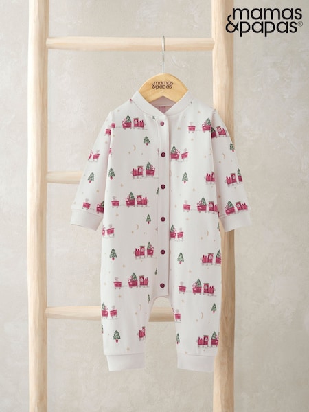 Mamas & Papas Train Print Christmas Cream Romper (V28352) | €25