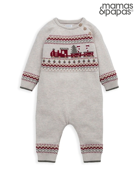 Mamas & Papas Cream Christmas Train Knitted Romper (V28360) | €47