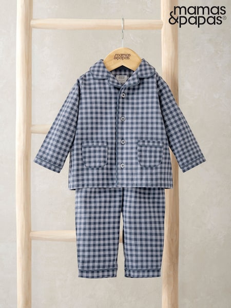 Mamas & Papas Blue Woven Collar Gingham Pyjamas (V28361) | €31