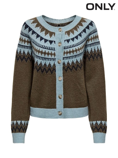 ONLY Grey Round Neck Fair Isle Pattern Button Through Cardigan (V28367) | €46