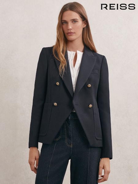 Reiss Navy Gigi Petite Wool-Blend Double-Breasted Blazer (V28438) | €385
