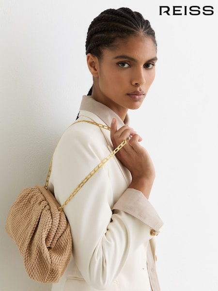 Reiss Natural Georgia Raffia-Effect Ruched Clutch Bag (V28725) | AED706