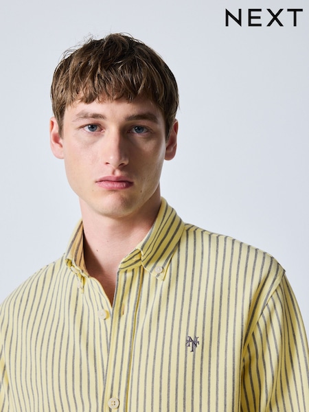 黄色条纹 - Regular Regular Fit Pique Long Sleeve Shirt