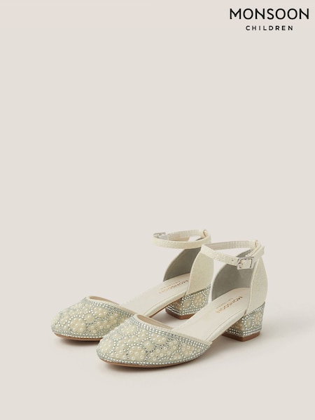 Monsoon Cream Glitter Embellished Two Part Heels (V28894) | AED206 - AED234