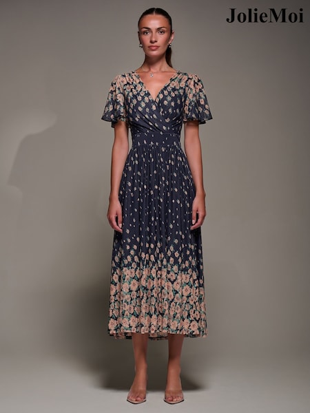 Jolie Moi Blue Mirrored Mesh Short Sleeve Midaxi Dress (V29070) | 440 QAR