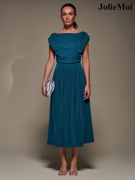 Jolie Moi Blue Asymmetric Neckline Midaxi Dress (V29071) | R$ 740