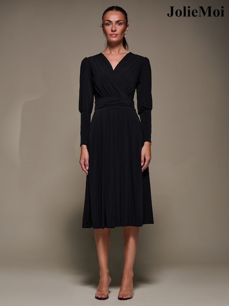 Jolie Moi Black Puff Long Sleeve Jersey Midi Dress (V29129) | €106