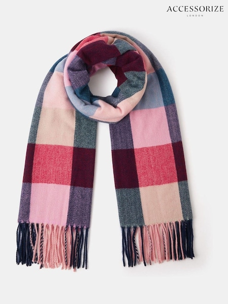 Accessorize Pink Check Print Blanket Scarf (V29182) | AED182