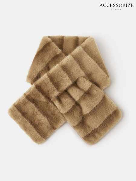 Accessorize Nude Stripe Faux Fur Stole Scarf (V29188) | €44